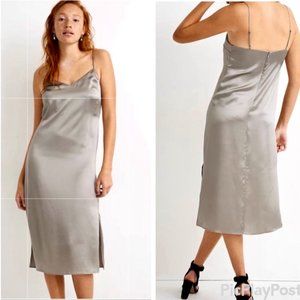 Madewell Silk Eva Slip Dress in Silver